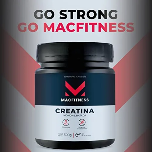 creatina_go_strong MACFITNESS CREATINE. Creatina Monohidratada de Alta Pureza en Polvo Sin Sabor. Porción de 5 g. Preworkout, Alto Rendimiento. 60 porciones. 300 g.