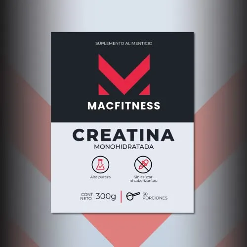 creatina_regenera_fosfocreatina MACFITNESS CREATINE. Creatina Monohidratada de Alta Pureza en Polvo Sin Sabor. Porción de 5 g. Preworkout, Alto Rendimiento. 60 porciones. 300 g.